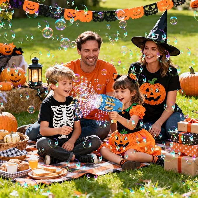 Upgraded Bubble Machine Gun, Built-in Solution, Automatic Blower, 8000+ Bubbles Per Minute for Kids Adults Maker Halloween Toys Indoor Outdoor Wedding Birthday Party - Blue
