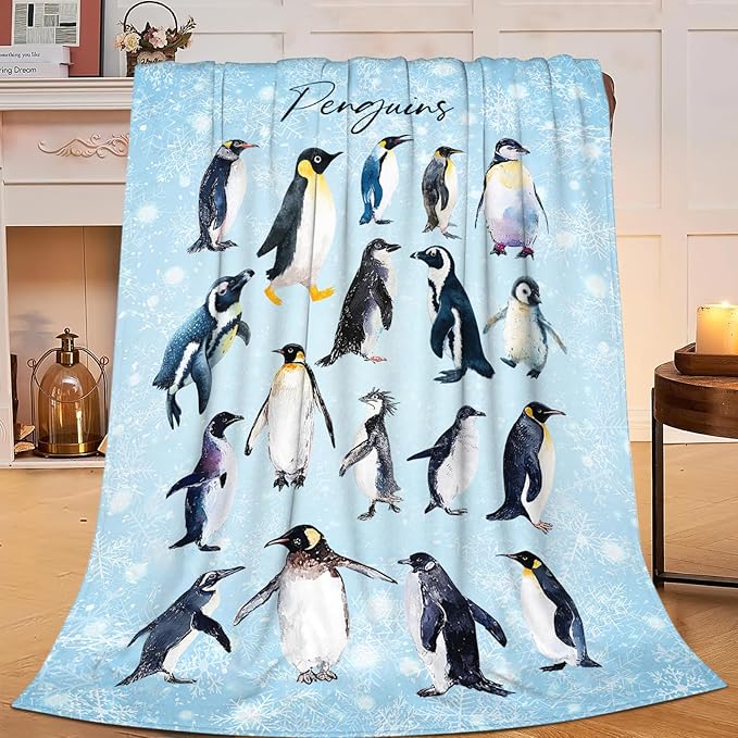 Penguin Blanket Gifts for Girls Boys Penguins Throw Blankets Cozy Plush Fleece Flannel Fuzzy for Women Men Decor 80"X60"