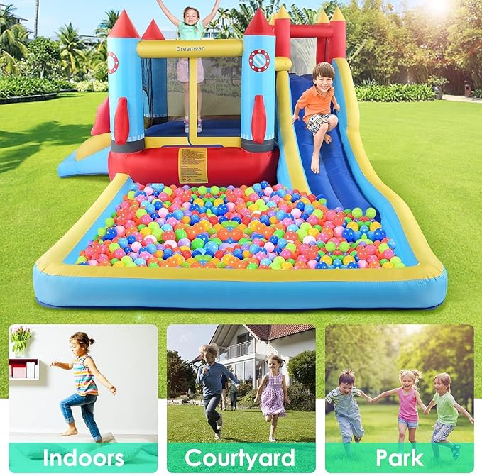 AKEYDIY Kid Bounce House Rocket Blast- 13X12ft Inflatable Jump Houses for Kids 3-12, Adventure Park W/Long Slide,Climbing Wall,Bounce Castle for Indoor Outdoor