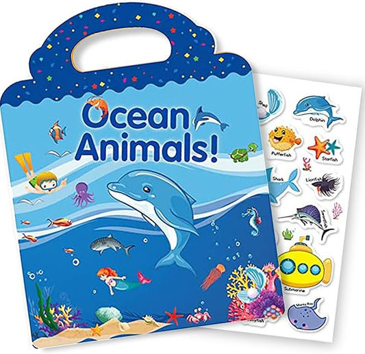 Reusable Sticker Book for Kids, Ocean Stickers Educational Learning Toys Travel Stickers Activity Books for Toddler Girls Boys Age 3+ Birthday Gifts