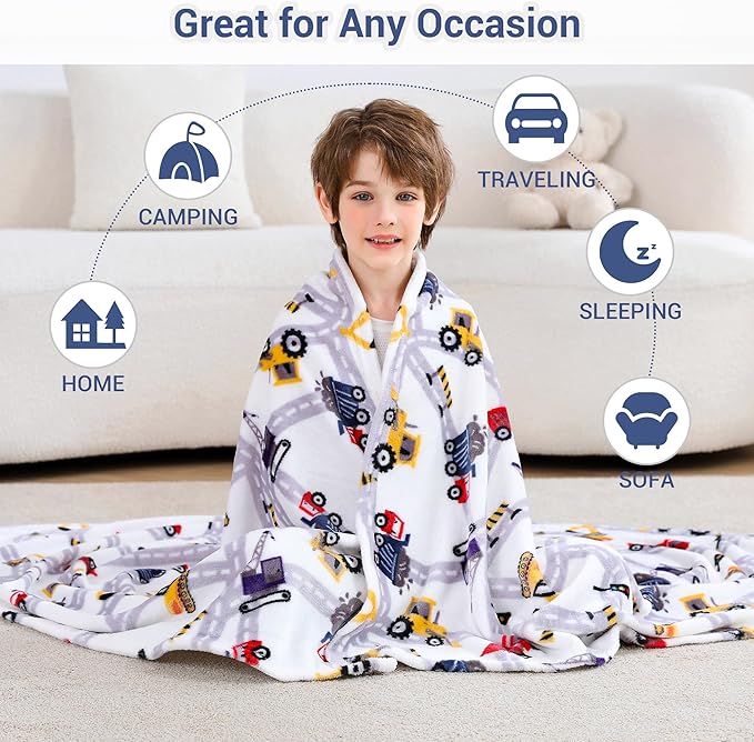 Viviland Kids Truck Print Blanket, Soft Warm Lightweight Plush Fleece Throw for Sofa, Chair, Couch, Bed - 30" x 40"