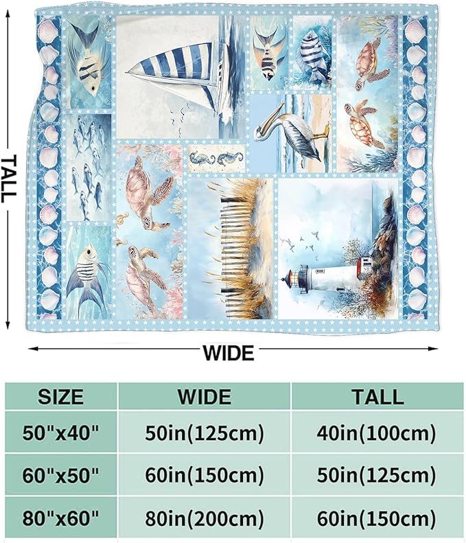 Ocean Nautical Throw Blanket, Nautical Coastal Fleece Blanket Gifts for Boys Girls, Warm Cozy Soft Flannel Throw Stuff for Bed Sofa Couch 50" x 40"