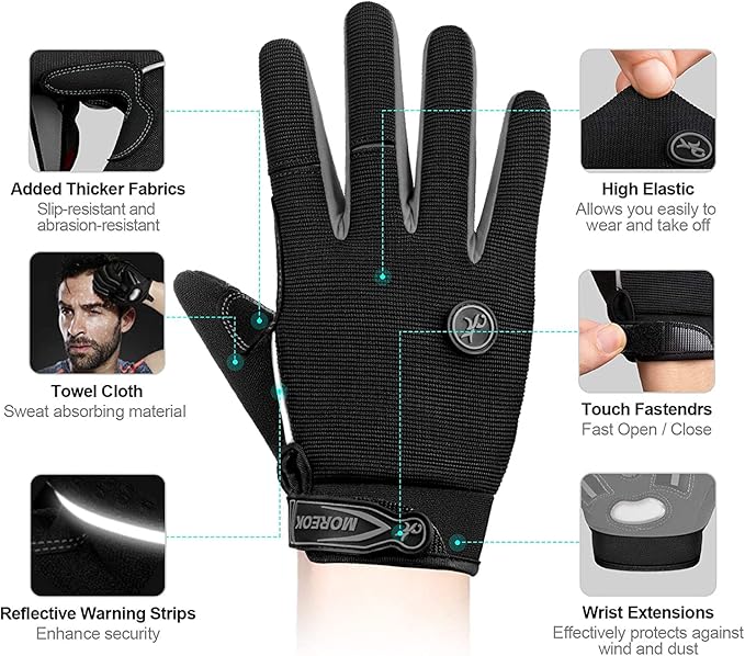 BIKINGMOREOK Bike Cycling Gloves for Men Women,Touchscreen Full Finger Shock-Absorbing 5MM Gel Pads MTB Road Bicycle Gloves for Mountain Biking,Running,Hiking,Outdoor Sports