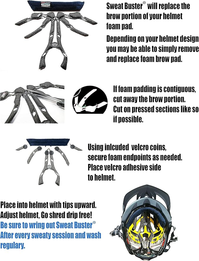 Bike Helmet Sweatband – Stops Sweat Dripping, Keeps You Cooler, Premium Comfort, Simple Helmet Integration & Quick Removal for Washing. Mountain Biking, Road Biking or Any Cycling.