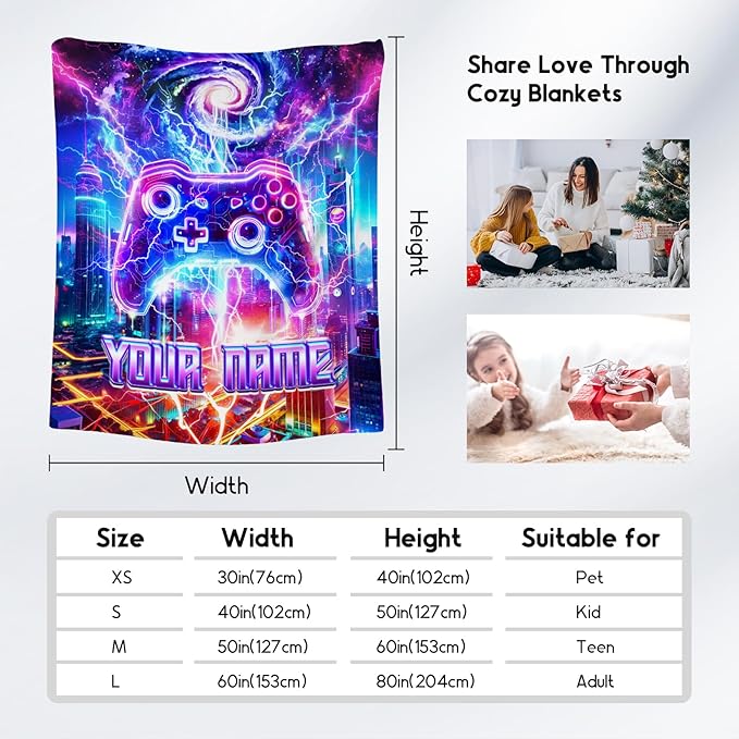 Personalized Kids Blanket with Name - Gaming Blanket for Boys Teens - Custom Gifts for Gamers - 40"x50" Soft Plush Game Throws for Son Grandson