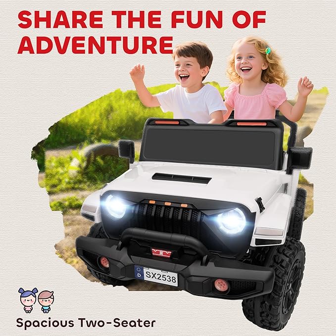 Qaba 24V 2-Seater Kids Ride on Truck Car, 44-50" L Adjustable 4WD Electric Car, 5 MPH Max Speed, Remote Control, Spring Suspension, Storage and LED Lights for Kids Ages 37-95 Months, White