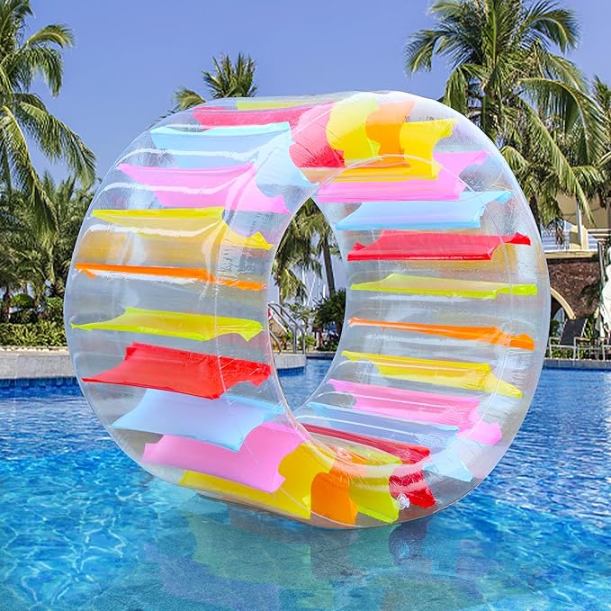 Zcaukya 65"/47" Giant Inflatable Wheel Roller, Colorful Water Rolling Wheel Float for Kids Summer Swimming Pool Parties, Rolling on The Lawn, Indoor Outdoor Fun Toys for Games Supplies