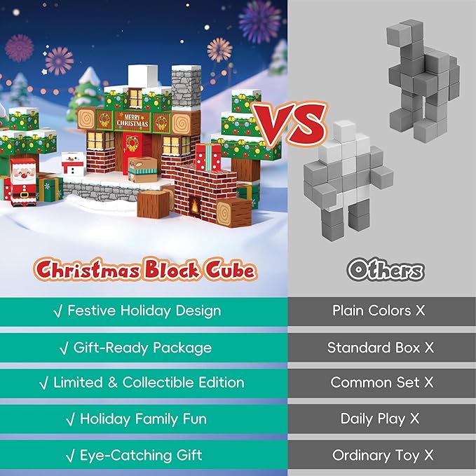 Magnetic Blocks, 100PCS Magnetic Building Block Cubes, STEM Montessori Sensory Toys for Kids Boys Girls Ages 3 4 5 6 7 8 9 10 (Christmas Version)