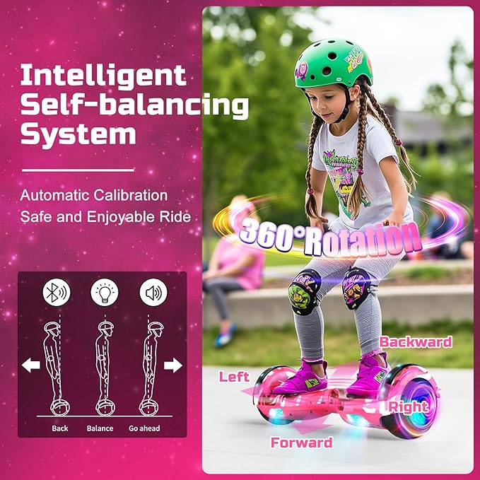 Scooter with Seat Attachment for Kids Adults, 6.5'' 8.5''Balancing Scooter with Bluetooth Speakers & Colorful LED Light with Kart