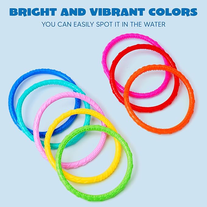 JOYIN Dive Circles Pool Toys, 8 Pcs Colorful Pool Rings for Kids, Underwater Training Swimming Diving Toy for Kids Gifts Summer Swim Water Fun Games