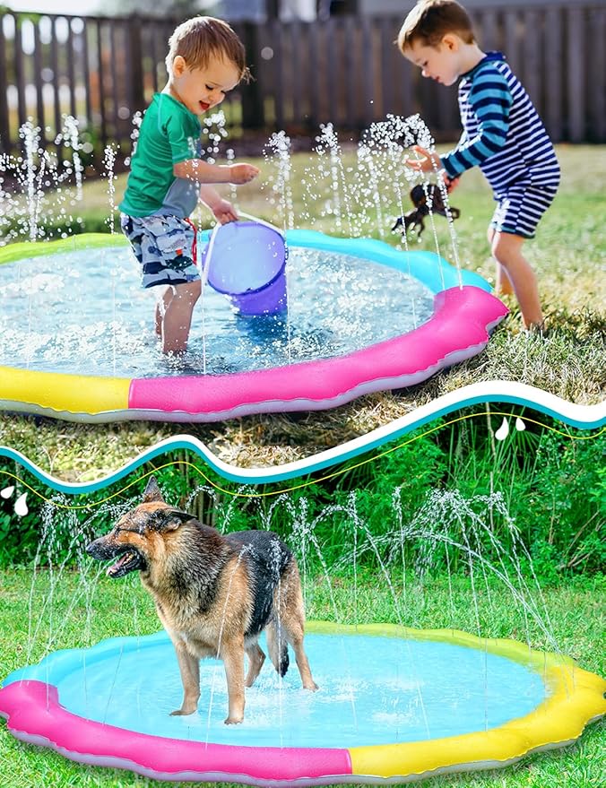 Jasonwell Splash Pad Sprinkler for Kids Splash Play Mat Outdoor Water Toys Inflatable Splash Pad Baby Toddler Pool Boys Girls Children Outside Backyard Dog Sprinkler Pool Age 1 2 3 4 5 6 7 8 9 XXL