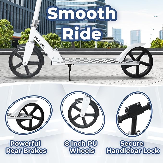 Nattork Scooter for Kids Age 6+, Teens and Adults- Adjustable Height Folding Kick Scooter with Large Sturdy Wheels for a Smooth Ride, Lightweight, Anti-Shock Suspension for Boys and Girls