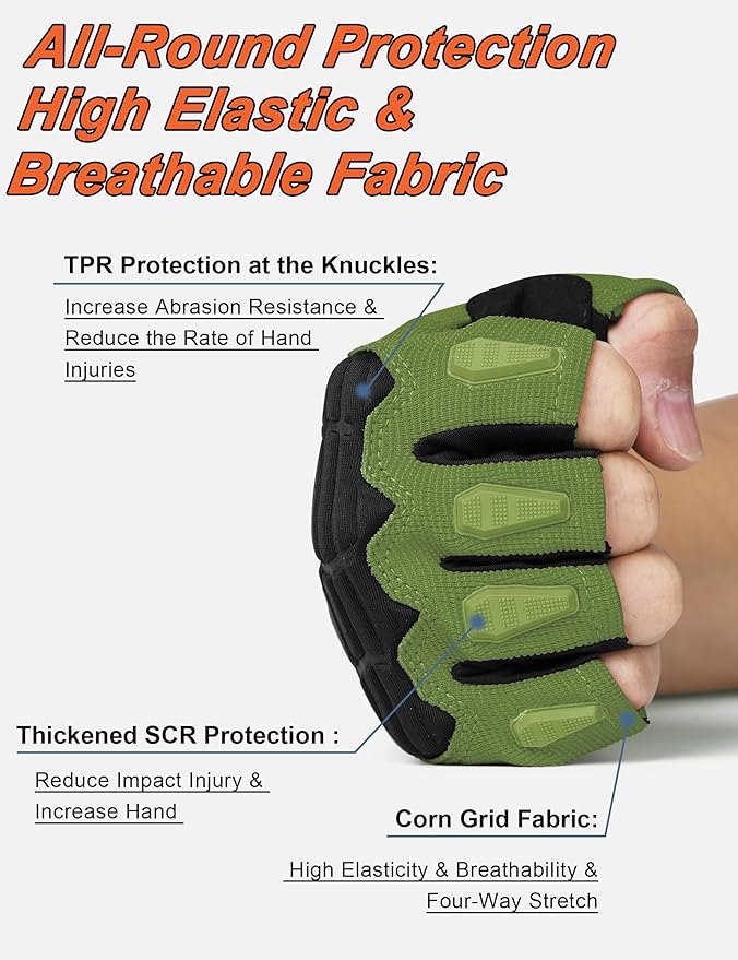 KUTOOK Mountain Bike Gloves for Mmen Fingerless with Wrist Guard Anti-Slip for Dirtbike Riding Fitness Training Outdoor Sports