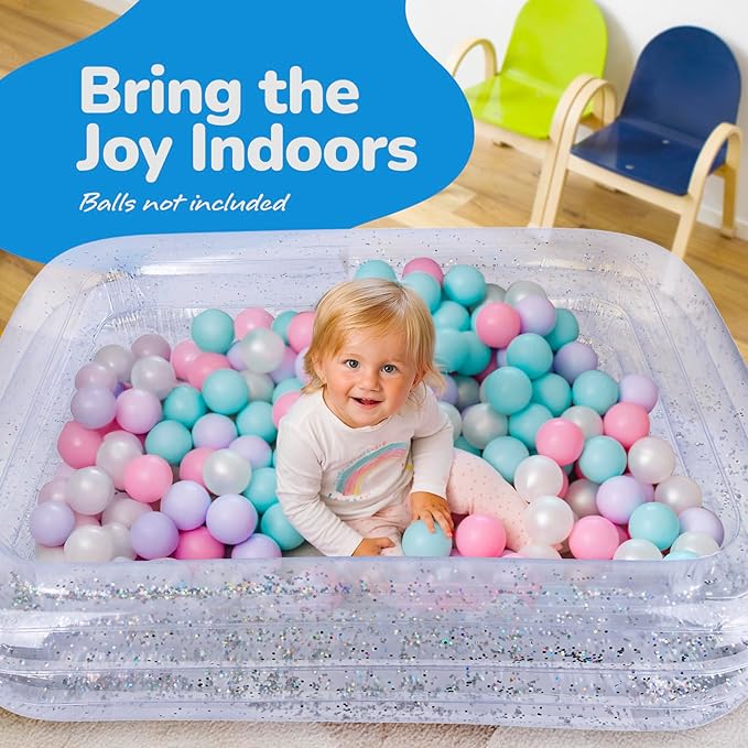 ArtCreativity Sparkly Inflatable Kiddie Pool with 3 Levels, Transparent Blow Up Pool for Kids with Silver Glitter and Cushioned Bottom, Easy to Inflate Outdoor Pools for Backyard, Summer Toys for Kids