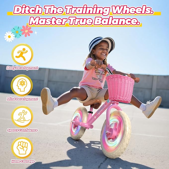 Toddler Balance Bike for 2-5 Year Old,Kids Balance Bike with Fender,Kids Bicycle for 2 3 4 5 Years Old Boy Girl Birthday Christmas Toy Gift,Adjustable Seat/Handlebar,Flat-Free LED Tires,10Min Assembly