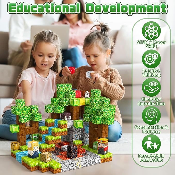 Magnetic Blocks, 100 PCS Magnetic Building Blocks Cubes - Stacking Magnet Toys for Kids Toddlers Ages 4-8 8-12, Magnetic Tiles STEM Toys Christmas Birthday Gifts for Boys Girls (0.8IN/2CM)