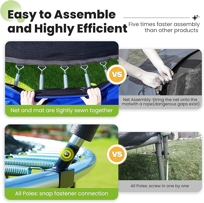 Zupapa No-Gap Design 16 15 14 12 10FT Trampoline with Safety Enclosure Net and Non-Slip Ladder 10-Year Quality Assurance Perfect for Kids Family Outdoor Backyard Fun