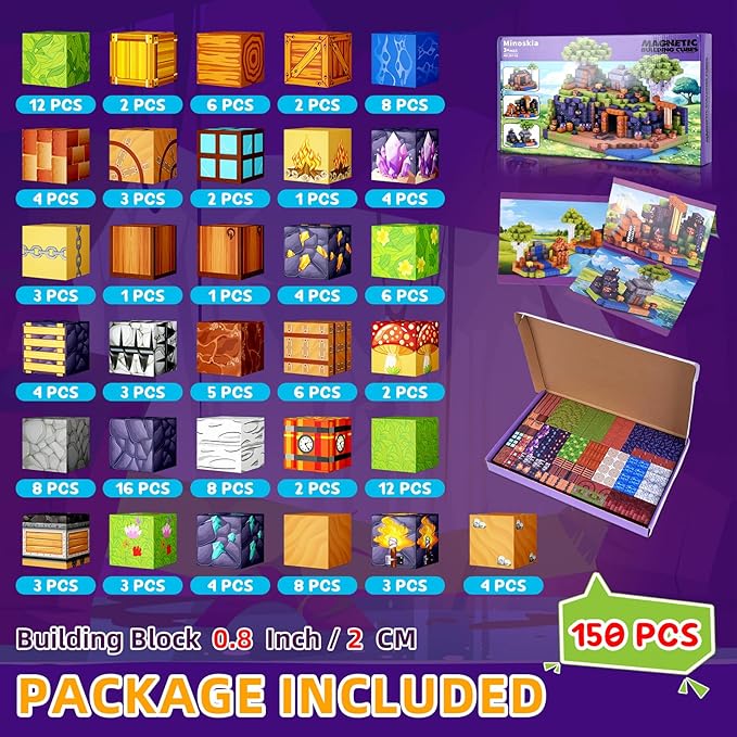 Magnetic Blocks, 150 PCS Magnetic Building Blocks Sensory Toys for 3-5 4-6 5-7 6-8 Year Old Boys Girls Easter Birthday Gifts Travel Outdoor Kids Games