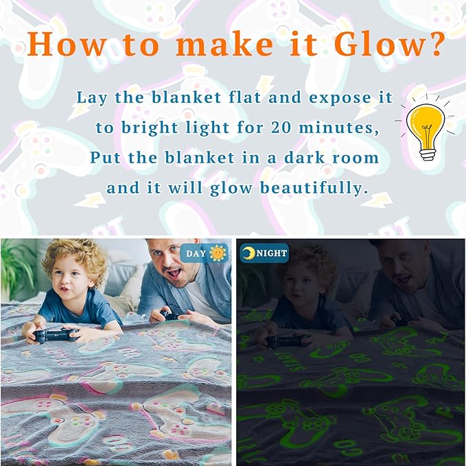 obinsm Teen Boys Gifts Gaming Blanket Gamer Glow in The Dark Blanket Glow in The Dark Blankets for Boys