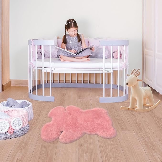 2ft Small Fluffy Pink Rugs for Bedroom Girls, Soft Faux Sheepskin Fur Rug Fuzzy Shaggy Area Rug Cute Plush Carpet for Nursery Kids Aesthetic Living Room Floor Home Decor, Pink