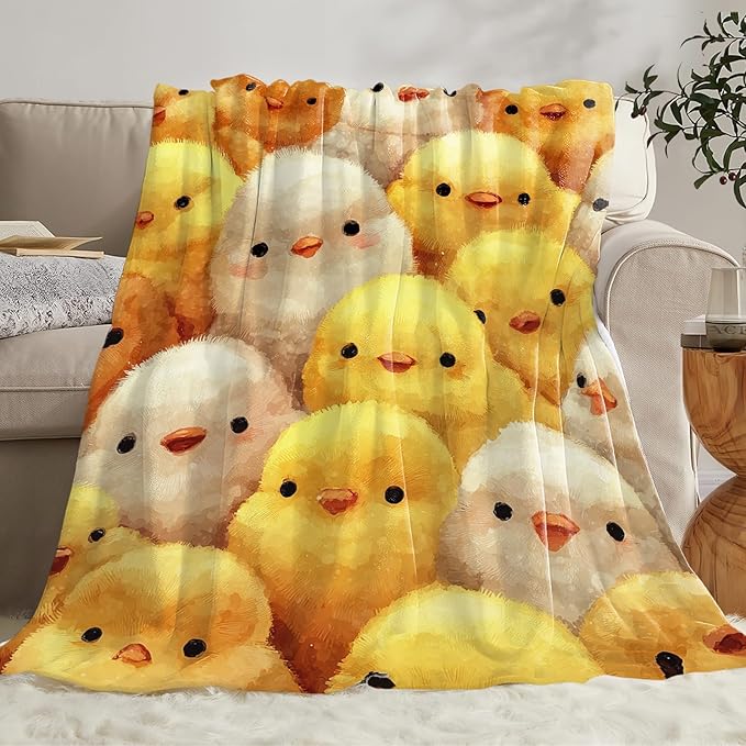 Chick Blanket for Kids, Farm Chicken Flannel Throw Blanket, Cozy Fleece Soft Stuff Blankets Gift for Girls Boys Couch Sofa Bed 60" x 50"