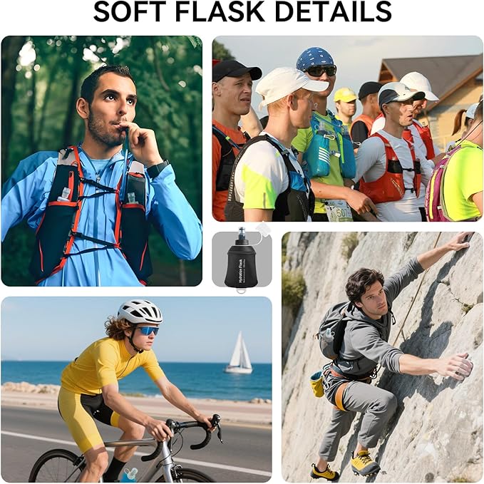 500ml Soft Flask Soft Water Bottle for Running, Hiking, Travelling, Cycling and Climbing - Black