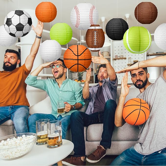 Bencailor 13 Pcs Sports Paper Lanterns Sport Themed Paper Soccer Baseball Football Basketball Lanterns for Indoor Outdoor Sport Themed Birthday Party Decoration (Complex)