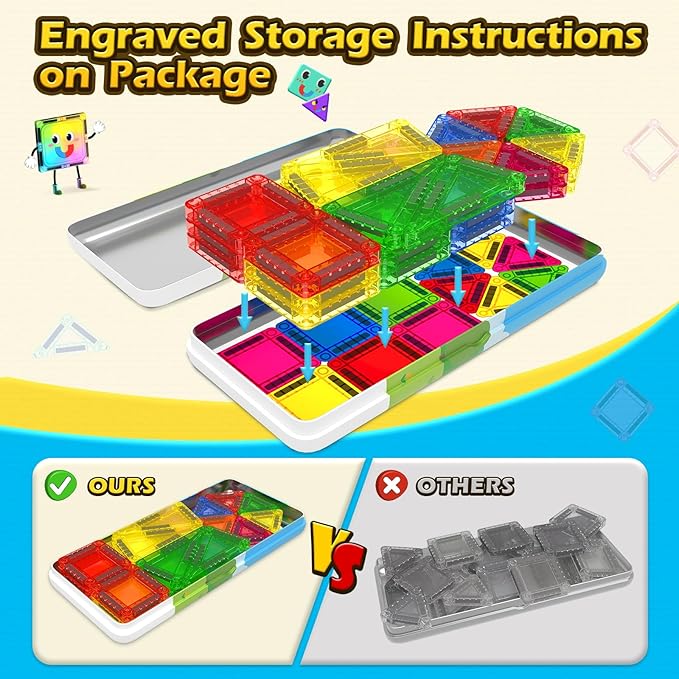 Coodoo Magnetic Tiles for Kids Ages 4-8 Toddler Toys Magnetic Blocks Building Toy STEM Outdoor Kids Toys Gift for Boys & Girls 3+ Year Old, Pocket-Sized Mini Tiles for Classroom Must Haves