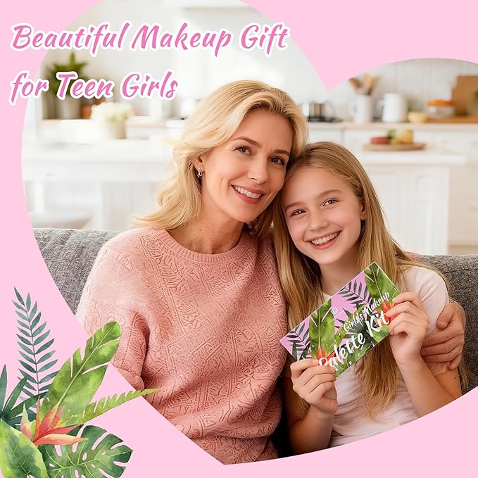 Color Nymph Girls Eye & Cheek Makeup Palette Kit - Eyeshadow & Blush & Highlighter Palette for Teens Girls Tweens, Beginner-Friendly, Gentle Makeup Kits for Starter, Makeup Gift for Christmas (Pink)