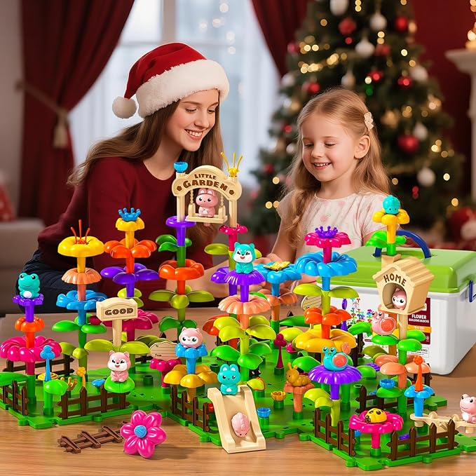 145 Pcs Toys for 3 Year Old Girl,Toddler Gardening Set Flower Garden Toy Girls Building Sets Best Educational Learning Fine DIY Crafts Stem Construction Stacking Kit,for 3 4 5 6 7 Years Kids