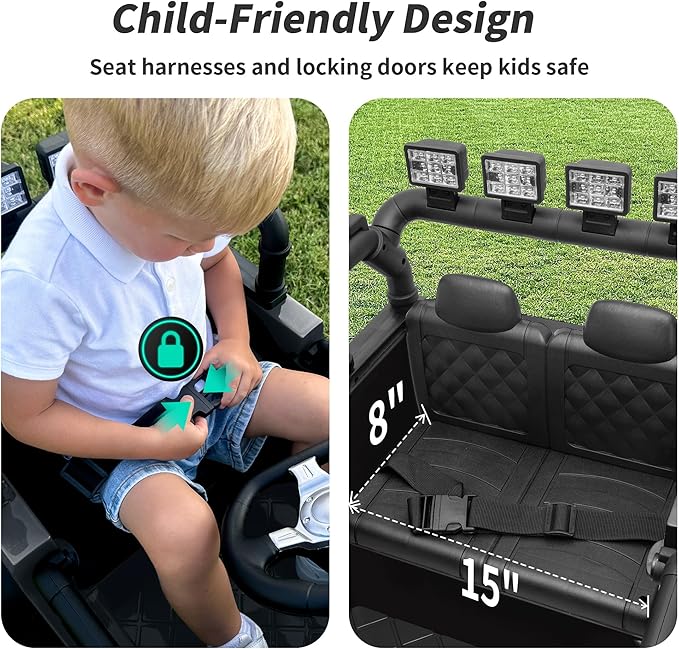 Kids Ride on Car Toy, 12V Electric Car for Kids with Remote Control, LED Light - Dark Black
