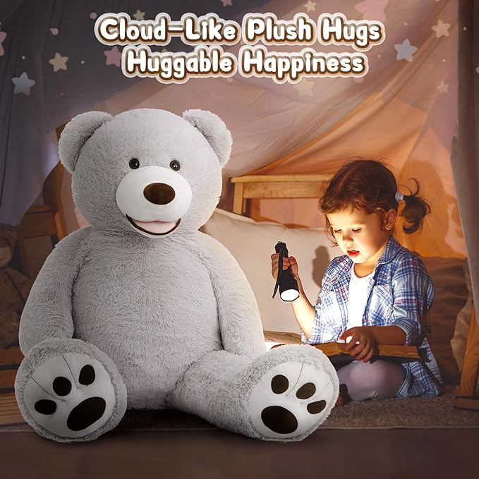 MorisMos Smile Giant Teddy Bear, 51inch Large Stuffed Bears with Big Footprints, Big Stuffed Animals Cuddly Plush Gifts for Girlfriends, Boyfriend, Gray