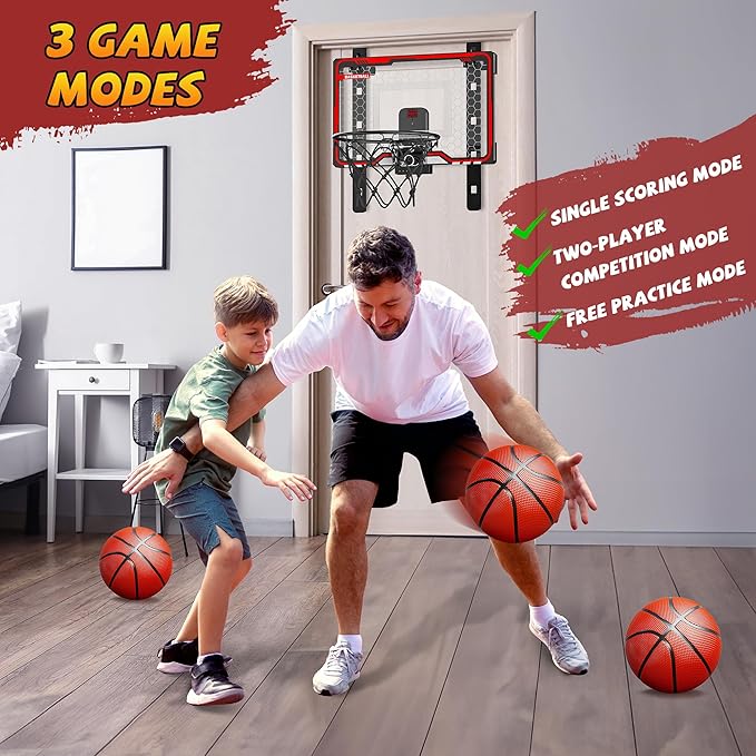 HopeRock Indoor Basketball Hoop Toys for Kids, Adjustable Height Basketball Hoop Over The Door, Mini Hoops with Scoreboard, Basketball Toys Christmas Birthday Gifts for Boys