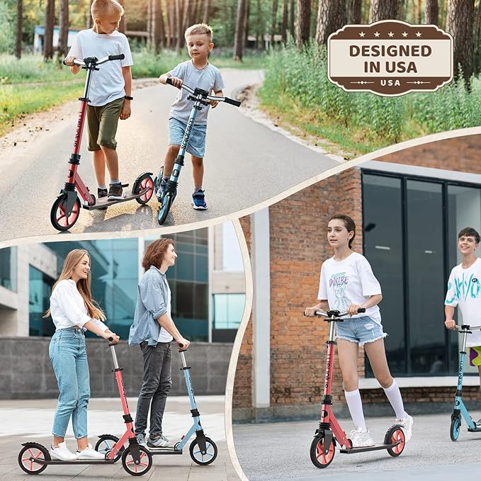Kick Scooter for Ages 6+,Kid, Teens & Adults. Max Load 240 LBS. Foldable, Lightweight, 8IN Big Wheels for Kids, Teen and Adults, 4 Adjustable Levels. Bearing ABEC9