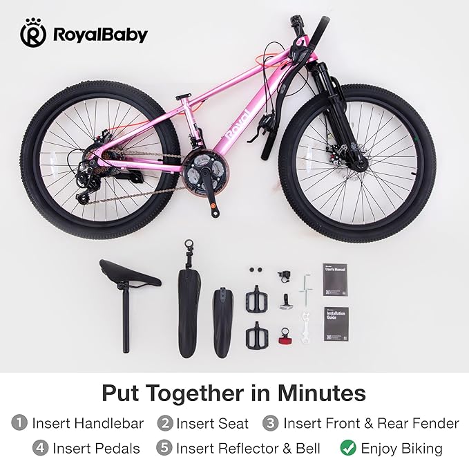 RoyalBaby Kids Mountain Bike for Boys and Girls, Ultra-Light Aluminum 20-24 Inch Wheel Bicycle for 6-14 Years Old Children, 7/21-Speeds Drivetrain