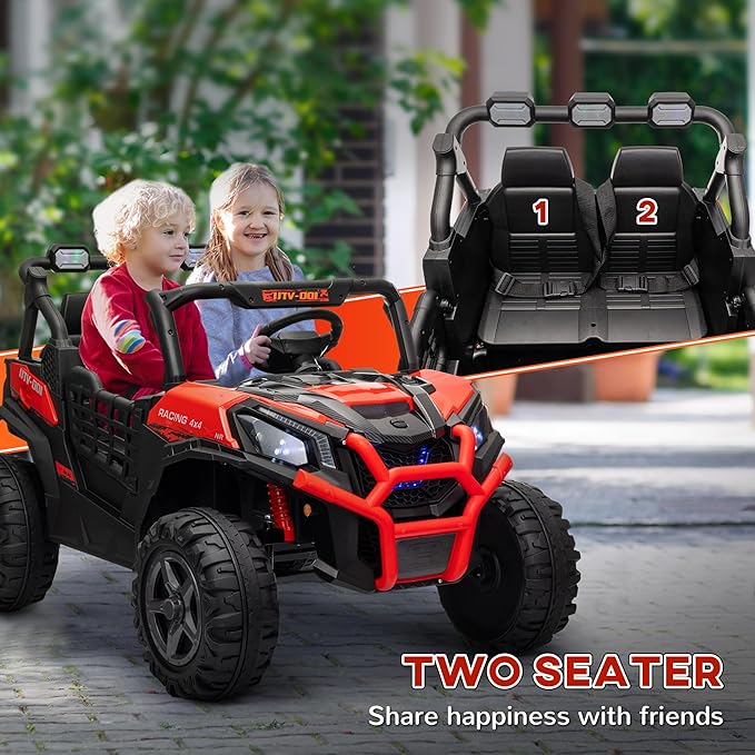 Qaba 24V 2 Seater Ride on Car, Electric Off-Road UTV Truck w/Parent Remote Control, Music, Lights, Ride on Toy for Kids Ages 3-8, Red