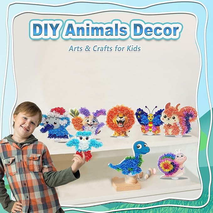 JRD&BS WINL Poke A Dot Art Kit - Magical Animals Theme (Lion, Butterfly, Rabbit) | No-Mess DIY Craft for Kids Ages 4-9 | Wooden Sewing Activity for Girls & Boys | Creative Gift for Birthday & Holidays