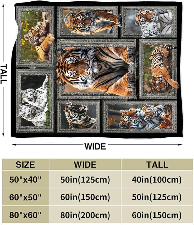 Tiger Blanket Wild Animal Throw Blanket Cozy Plush Fleece Flannel Tiger Stuff Blankets Lightweight Fuzzy Gifts for Girls Boys Women Men 80"X60"