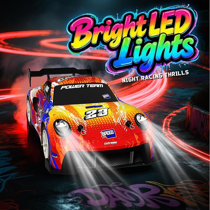 2 Pack RC Cars for Kids and Boys, Girls 4-7-8-12 Gifts, Remote Control Car, LED Lights, Head Lights, 4WD Racing Cars,2.4GHz Dual Player, Colorful Graffiti Designs