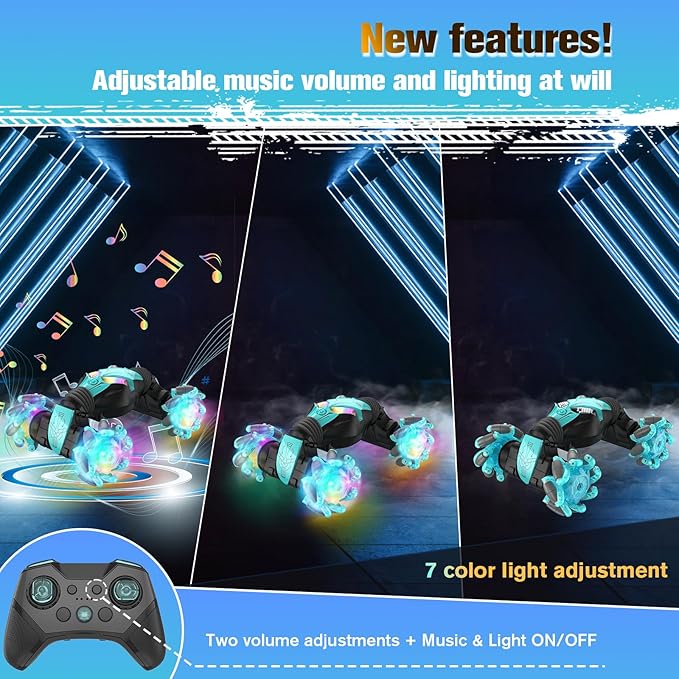 1:12 Gesture Sensing RC Stunt Car, 4WD Hand Controlled Remote Control Twist Cars with Light & Music, 360° Rotate Transform Drift, Gifts for 6-8-12 Kids Age 6 7 8 9 10 11 12 Yrs Old‌(Bule)