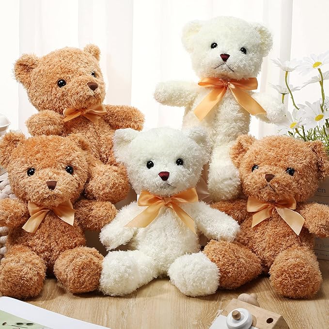 Lenwen 18 Pcs Bear Stuffed Animals Bulk 12 Inch Soft Plush Bears Doll Small Stuffed Toy for Boy Girl Baby Shower Valentines Christmas Birthday Decor Gift Party Favors(Light Brown, White)