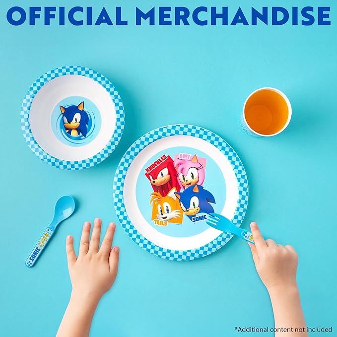 Get Trend Sonic the Hedgehog Dinnerware Sets for Kids, 5 Pc Tableware, Plate, Bowl, Cup, Spoon, Fork, Plates and Bowls Set, Gifts for Kids (Blue Sonic The Hedgehog)