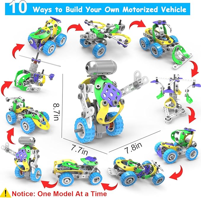 10 in 1 Electric STEM Toys for 5 6 7 8 9+ Year Old Boy Girl Birthday Gifts Educational Building Toys for Kids Ages 4-8 5-7 8-12 Stem Activities Construction Toy for Boys 6-8 8-10 Christmas Idea Gift