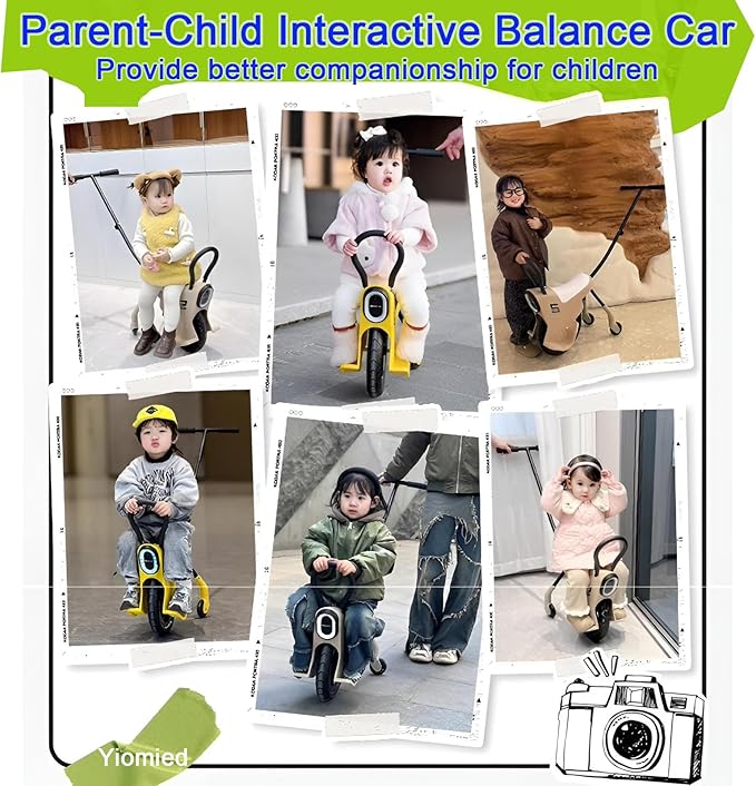 12in Hand Push Unicycle for Kids, Light Unicycle Bikes with Light/Handrails/Auxiliary Wheels, Parent-Child Unicycle Bike, Unicycle Balance Bikes, Kids Unicycle Bicycles (Khaki)