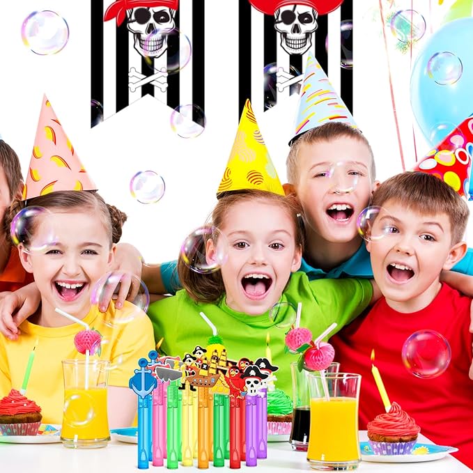 AFZMON 24Pcs Pirate Party Favors Bubble Wands for Kids, Pirate Mini Bubbles Wand Toys, Pirate Theme Birthday Party Supplies Goodie Gift Bag Stuffers Pinata Classroom Prizes