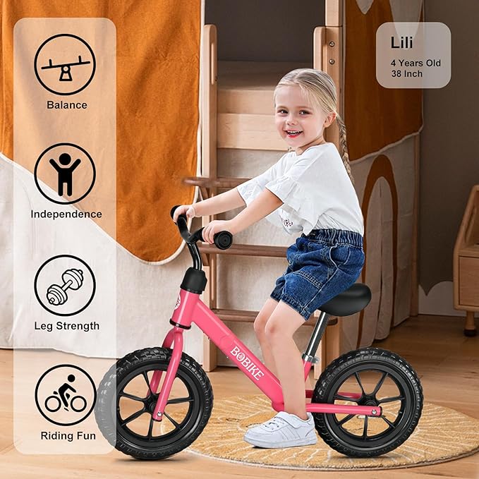 Bobike Toddler Balance Bike Toys for 2 to 5 Year Old Girls Boys Adjustable Seat and Handlebar No-Pedal Training Bike Best Gifts for Kids