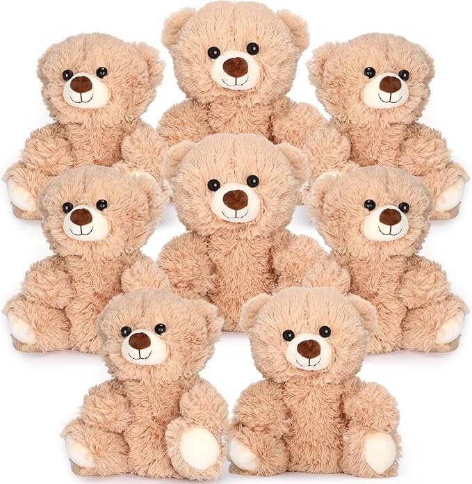 Jenaai 8 Pcs 10 Inches Stuffed Animal Bear Bulk Gift Soft Cute Baby Shower Bear Small Stuffed Plush Toys for Girls, Boys, Back to School Birthday Wedding Party(Classic Style)