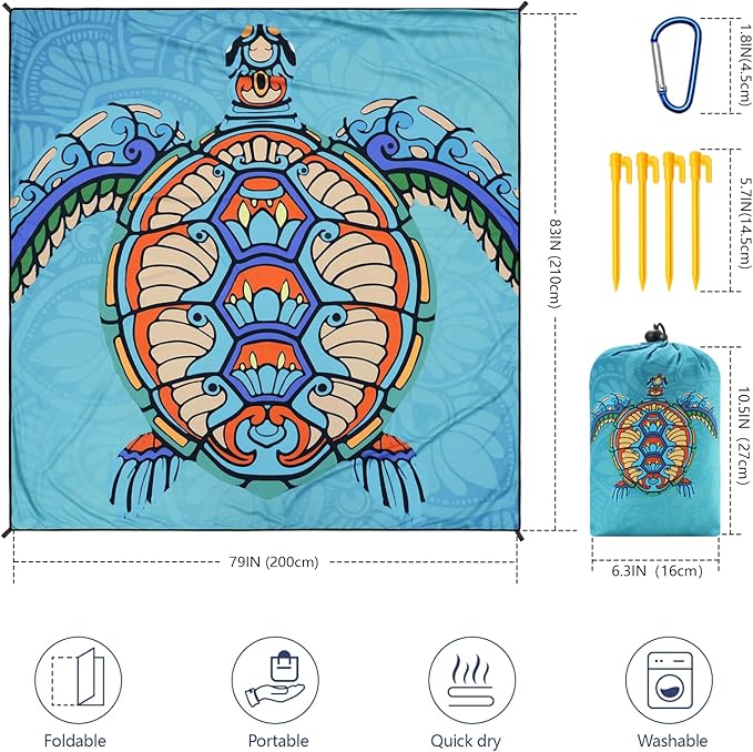 Beach Blanket Waterproof Sandproof Beach Mat 79" X 83"/10'x9'for 2-8 Adults Quick Drying Outdoor Picnic Mat Beach Accessories for Travel, Camping, Hiking