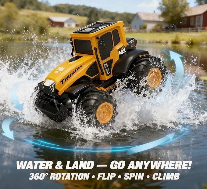 Remote Control Tractor Toy - 1:14 Amphibious RC Monster Truck Toys for Kids, 2.4 GHz 4WD All Terrain Off-Road Farm Vehicle, Perfect Birthday for Boys and Girls