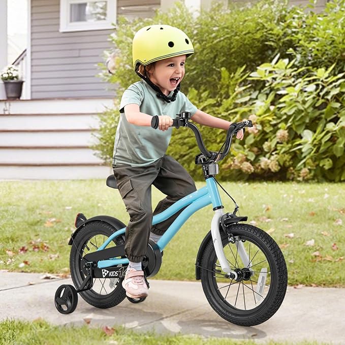 BABY JOY Kids Bike, 12 14 16 18 Inches Sporty Bicycle with Training Wheels, Adjustable Seat, Handbrake & Coaster Brake, Reflectors, Girls Boys Bike for 3-8 Years Old Children